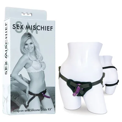 sex mischief strap on silicone dildo kit blackpurple adjustable strap on