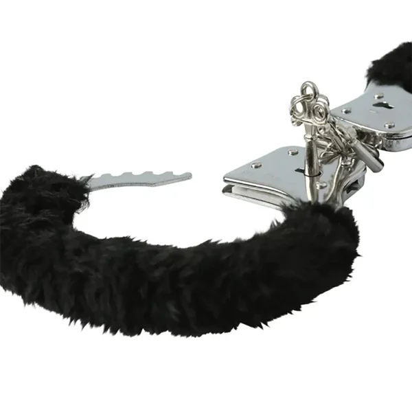 Sex & Mischief Furry Handcuffs - Black - Black Restraints — image 5 of 7