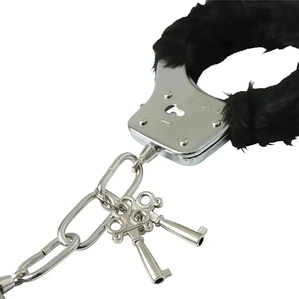 Sex & Mischief Furry Handcuffs - Black - Black Restraints — image 6 of 7
