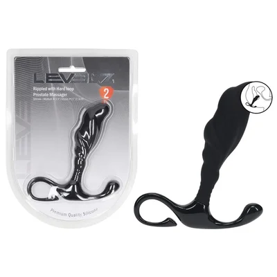 levelz rippled with hard loop prostate massager medium black medium prostate massager