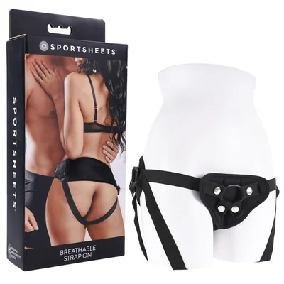 sportsheets breathable strap on black adjustable strap on harness no probe included