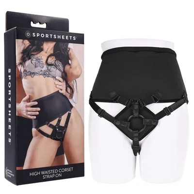sportsheets high waisted corset strap on black adjustable strap on harness no probe included