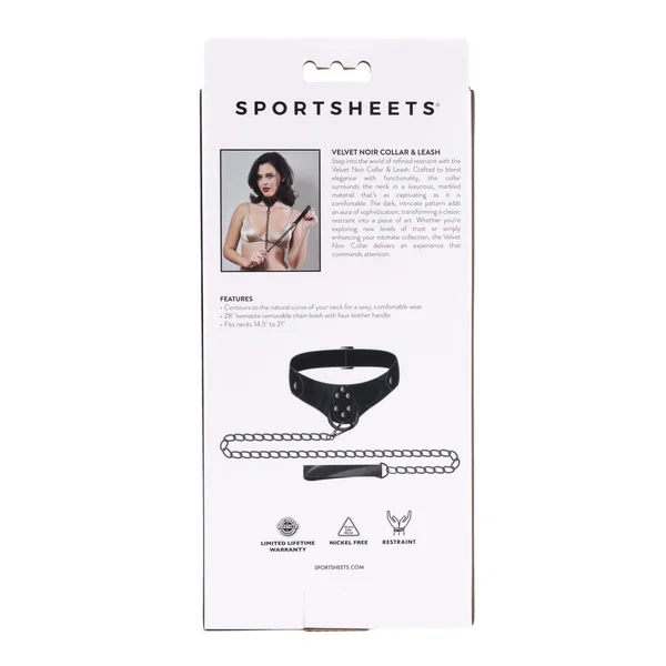SPORTSHEETS Velvet Noir Collar & Leash - Black Restraint & Leash — image 9 of 9