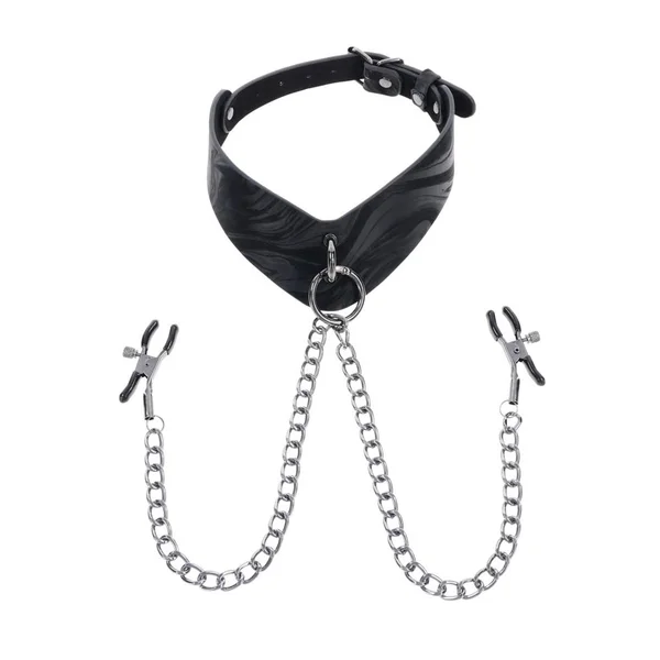 SPORTSHEETS Velvet Noir Collar & Removable Clamps - Black Neck & Nipple Restraints — image 5 of 9