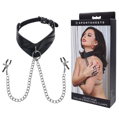 sportsheets velvet noir collar removable clamps black neck nipple restraints