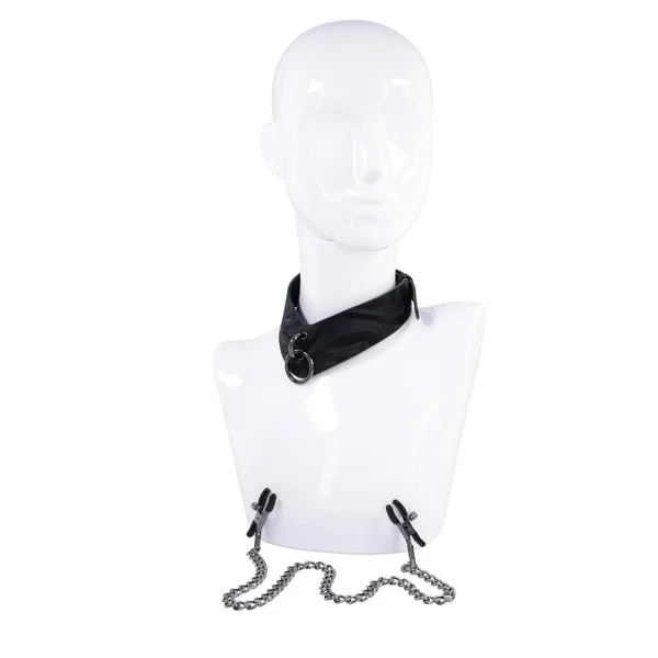 SPORTSHEETS Velvet Noir Collar & Removable Clamps - Black Neck & Nipple Restraints — image 4 of 9