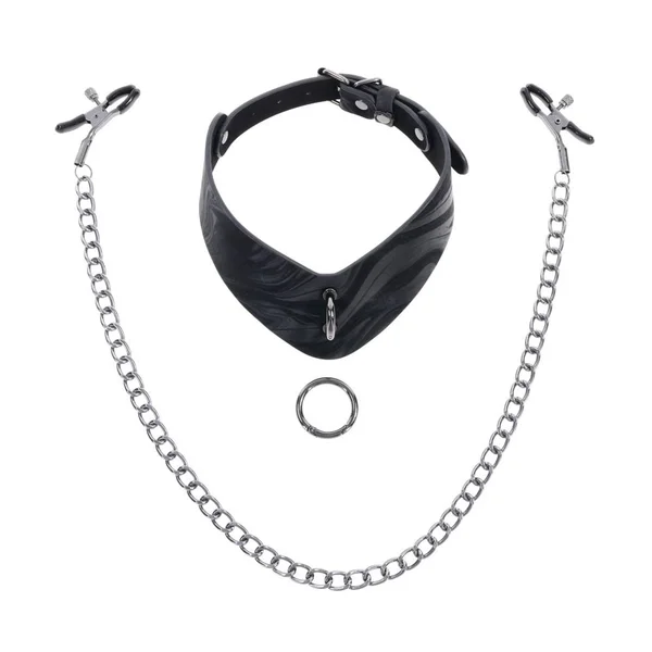 SPORTSHEETS Velvet Noir Collar & Removable Clamps - Black Neck & Nipple Restraints — image 6 of 9