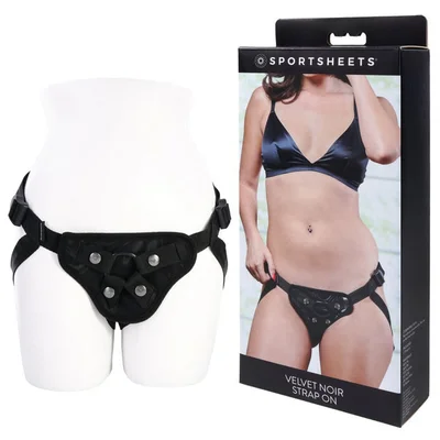sportsheets velvet noir strap on black adjustable strap on harness no probe included
