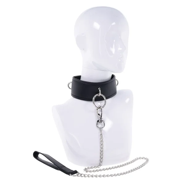 EDGE Collar & Leash - Black Neck Restraint with Heavy Duty Metal Leash
