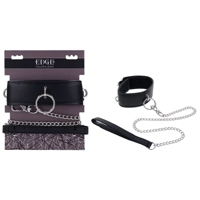 edge collar leash black neck restraint with heavy duty metal leash