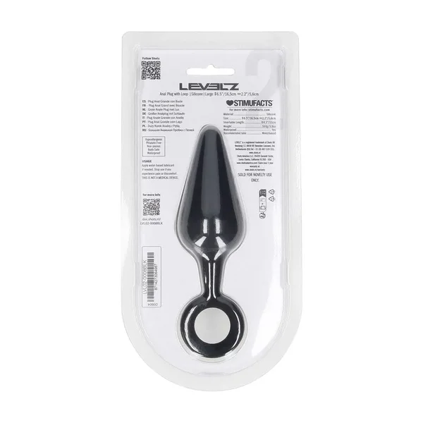 LEVELZ Silicone Anal Plug with Loop - Large - Black Large Butt Plug — image 8 of 8