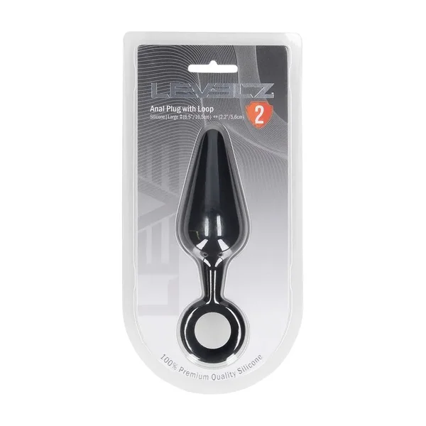 LEVELZ Silicone Anal Plug with Loop - Large - Black Large Butt Plug — image 7 of 8