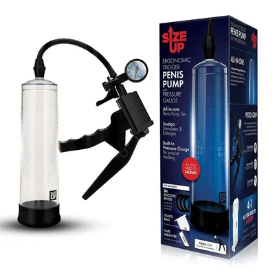 size up ergonomic trigger penis pump with pressure gauge clear penis pump