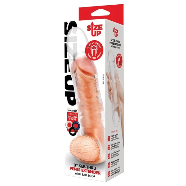 Size Up 3 Inch See-Thru Penis Extender with Ball Loop - Clear 7.6 cm (3'') Penis Extension Sleeve — image 7 of 7