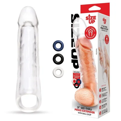 size up 3 inch see thru penis extender with ball loop clear 76 cm 3 penis extension sleeve