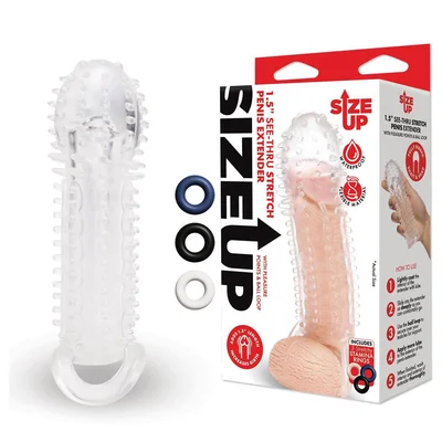 size up 15 inch see thru stretch penis extender clear 38 cm 15 penis extension sleeve