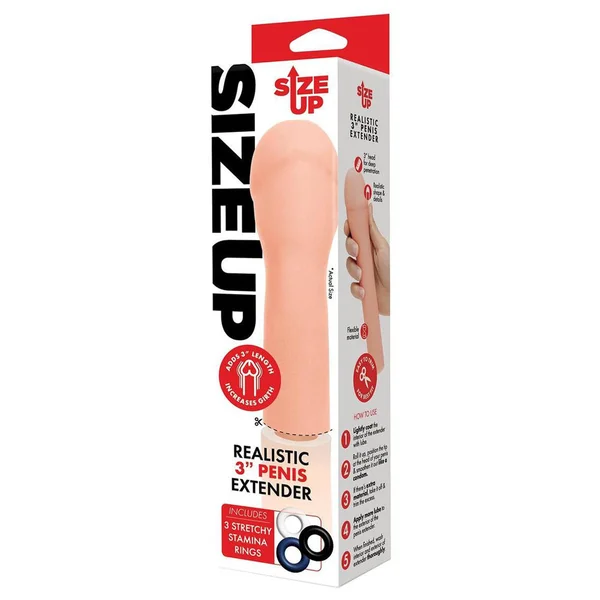 Size Up Realistic 3'' Penis Extender - Flesh 7.6 cm (3'') Penis Extension Sleeve — image 6 of 6