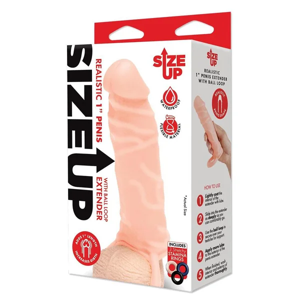 Size Up Realistic 1 Inch Penis Extender - Flesh - Flesh 2.5 cm (1'') Penis Extension Sleeve — image 7 of 7