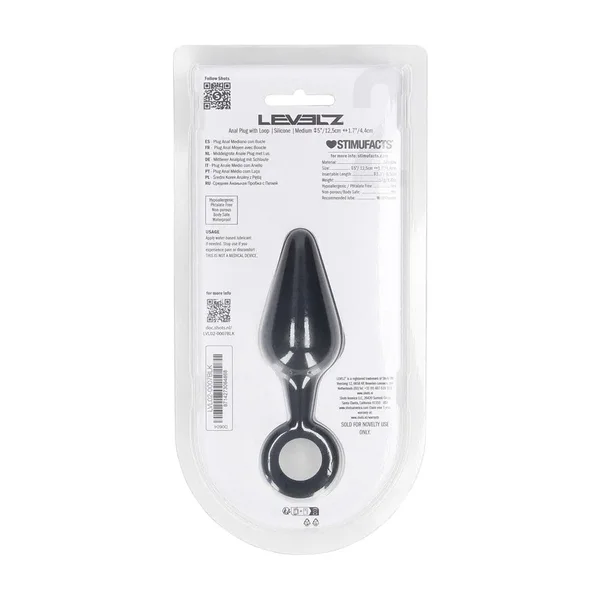 LEVELZ Silicone Anal Plug with Loop - Medium - Black - Black Medium Butt Plug — image 8 of 8