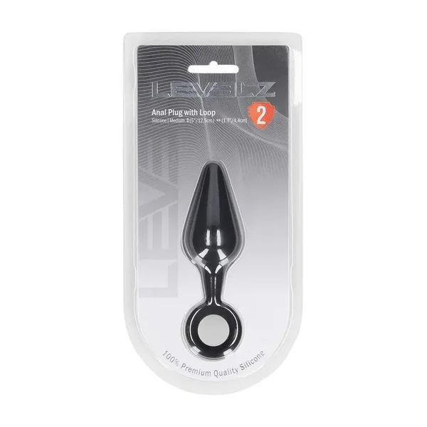 LEVELZ Silicone Anal Plug with Loop - Medium - Black - Black Medium Butt Plug — image 7 of 8