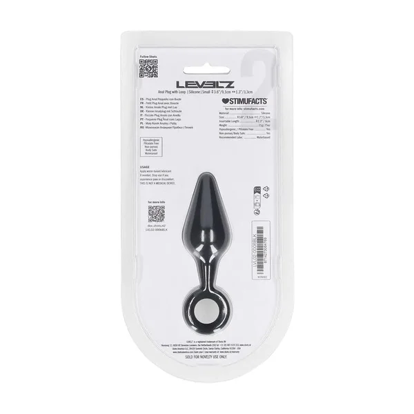 LEVELZ Silicone Anal Plug with Loop - Small - Black - Black Small Butt Plug — image 8 of 8