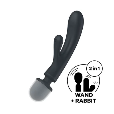 satisfyer triple lover grey usb rechargeable rabbit vibrator and massage wand
