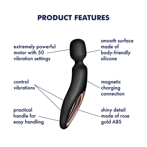 Satisfyer Wand-erland - Black - Black/Rose Gold USB Rechargeable Massage Wand — image 2 of 7