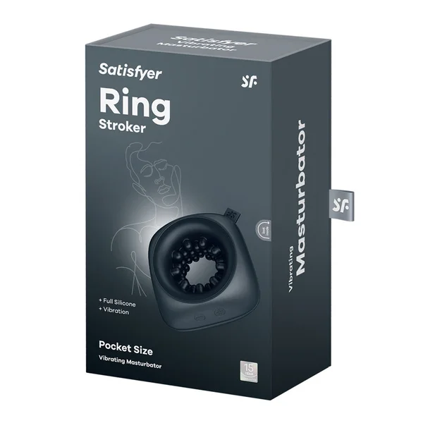 Satisfyer Ring Stroker - Black USB Rechargeable Vibrating Masturbator — image 7 of 7