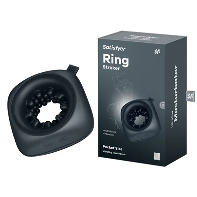 satisfyer ring stroker black usb rechargeable vibrating masturbator