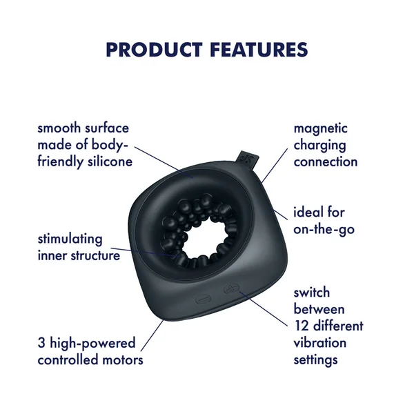 Satisfyer Ring Stroker - Black USB Rechargeable Vibrating Masturbator — image 3 of 7