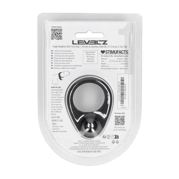 LEVELZ Single Weighted Ball Cock Ring - Black - Black Weighted Cock Ring — image 7 of 7