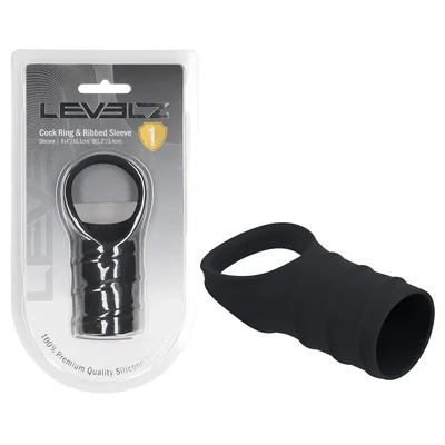 levelz silicone cock ring ribbed sleeve black cock ring with sleeve