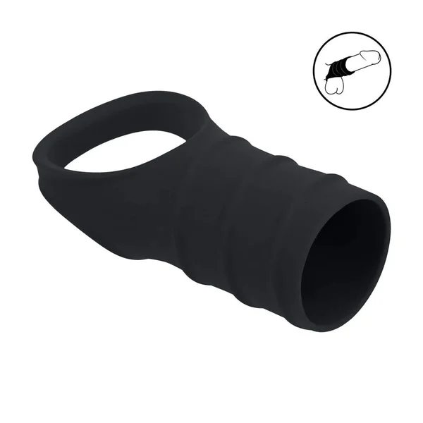 LEVELZ Silicone Cock Ring & Ribbed Sleeve - Black Cock Ring with Sleeve — image 2 of 7