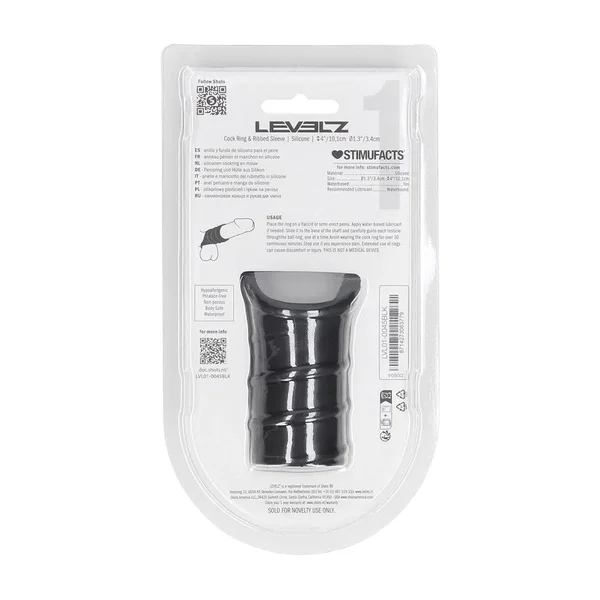 LEVELZ Silicone Cock Ring & Ribbed Sleeve - Black Cock Ring with Sleeve — image 7 of 7