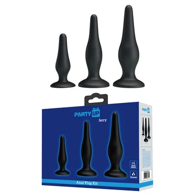 party up jerry butt plug set black butt plugs set of 3 sizes