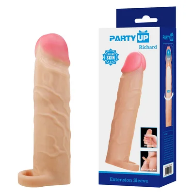 party up richard 3 inch extender sleeve flesh 3 inch penis extender sleeve with ball strap