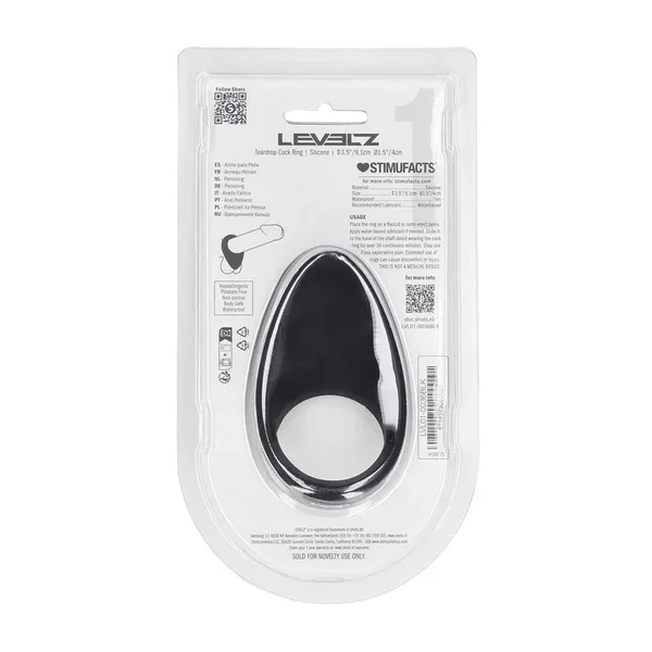 LEVELZ Teardrop Silicone Cock Ring - Black - Black Cock Ring — image 9 of 9