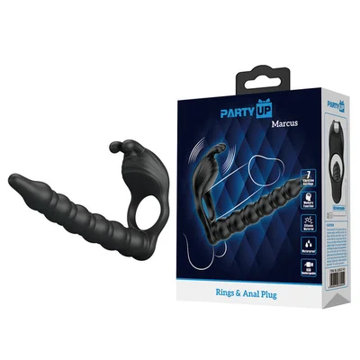 party up marcus ring anal plug black usb rechargeable vibrating cock ring with double penetrator