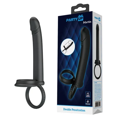 party up martin double penetrator black cock ball rings with double penetrator