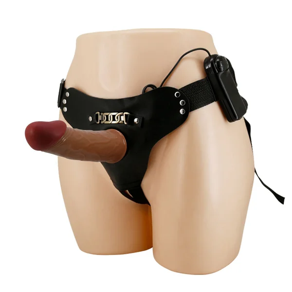 Party Up NELSON Vibrating Strap-On - Brown 17.5 cm Vibrating Hollow Strap-On — image 3 of 7