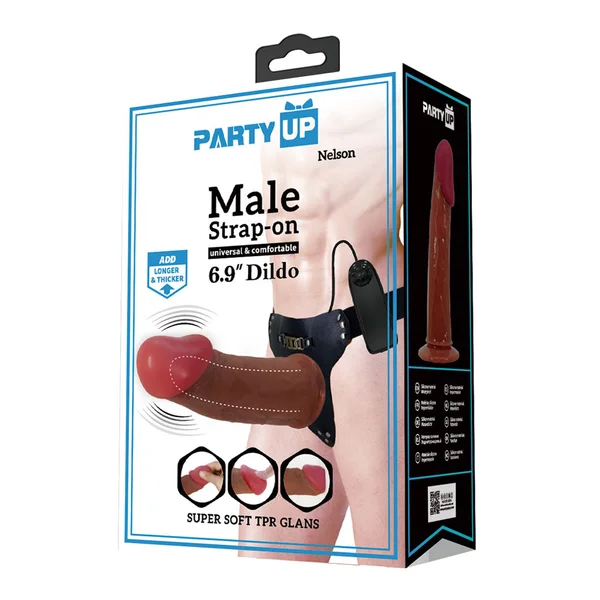 Party Up NELSON Vibrating Strap-On - Brown 17.5 cm Vibrating Hollow Strap-On — image 7 of 7