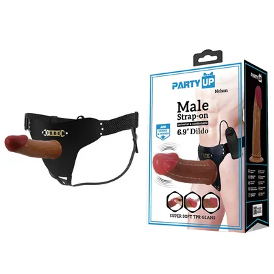 party up nelson vibrating strap on brown 175 cm vibrating hollow strap on