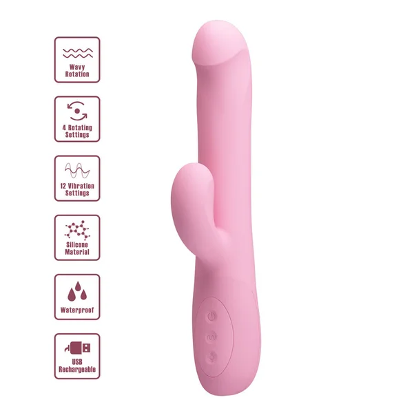 Party Up DEAN Wavy Rotation Vibe - Pink - Pink 23.8 cm USB Rechargeable Rotating Rabbit Vibrator — image 2 of 8