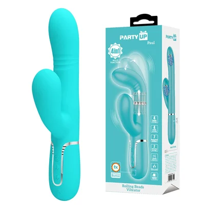 party up paul rolling beads vibrator teal teal 226 cm usb rechargeable thrusting rabbit vibrator