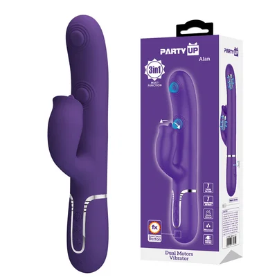 party up alan dual motor vibrator purple purple 228 cm usb rechargeable vibrator with licking clit stimulator and thumping shaft