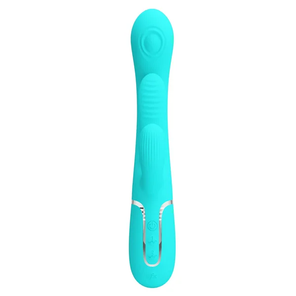 Party Up ANDY Multi Function Vibrator - Teal - Teal 22.2 cm USB Rechargeable Rabbit Vibrator with Flicking and Thumping Tip — image 3 of 8