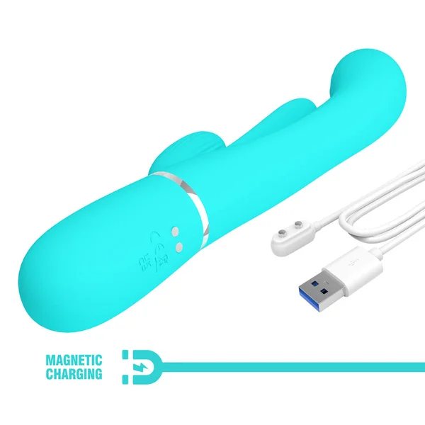 Party Up ANDY Multi Function Vibrator - Teal - Teal 22.2 cm USB Rechargeable Rabbit Vibrator with Flicking and Thumping Tip — image 7 of 8