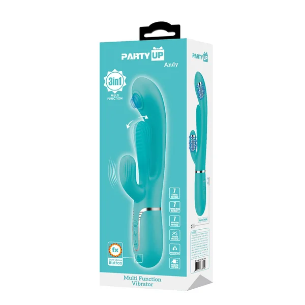 Party Up ANDY Multi Function Vibrator - Teal - Teal 22.2 cm USB Rechargeable Rabbit Vibrator with Flicking and Thumping Tip — image 8 of 8