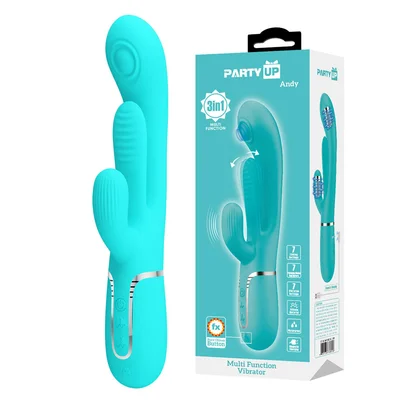 party up andy multi function vibrator teal teal 222 cm usb rechargeable rabbit vibrator with flicking and thumping tip