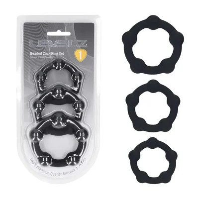 levelz beaded silicone cock ring set of 3 black black cock rings set of 3 sizes